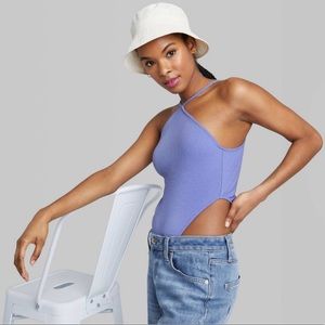 Wild Fable High Rise Ribbed Y-Neck Halter Bodysuit - Periwinkle Blue